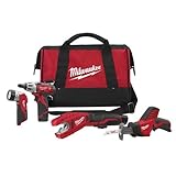 Milwaukee 2490-24 12-Volt Compact Drill, Hackzall Saw, Pipe Cutter, and Worklight Combo Kit