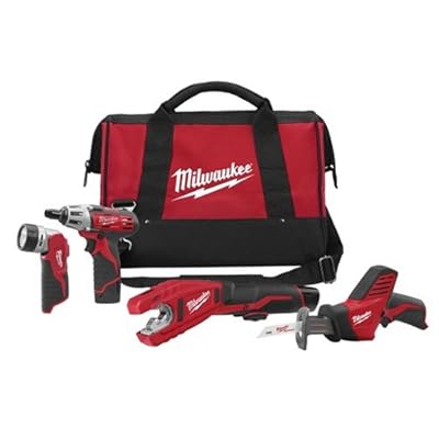 Milwaukee 2490-24 12-Volt Compact Drill, Hackzall Saw, Pipe Cutter, and Worklight Combo Kit