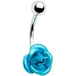 Single Aquamarine Rose Belly Button Ring