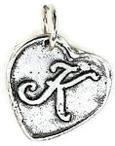 Wax Insignia Brass Silver Plated Wax Seal Charm Heart Pendant Initial "K"