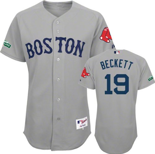 Josh Beckett Jersey: Boston Red Sox #19 Road Grey Authentic Jersey with Fenway Park 100th Year Anniversary Patch