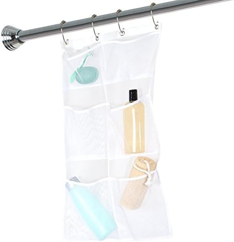 Luoka Mesh Shower Caddy / Organizer. Hang On Shower Curtain Rod / Liner Hooks. White.