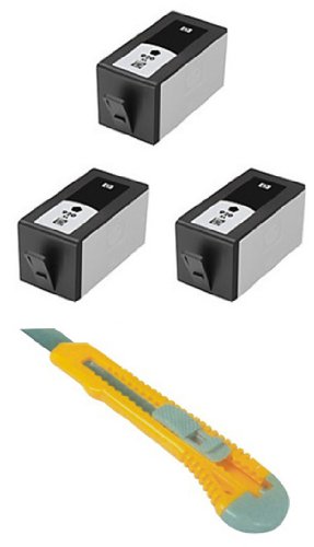 Three Black Remanufactured Ink Cartridges HP 920 XL HP920 HP920B + Cutter for HP Printers OfficeJet 6000, OfficeJet 6500, OfficeJet 6500a