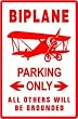 BIPLANE PARKING pilot fly airplane wings sign