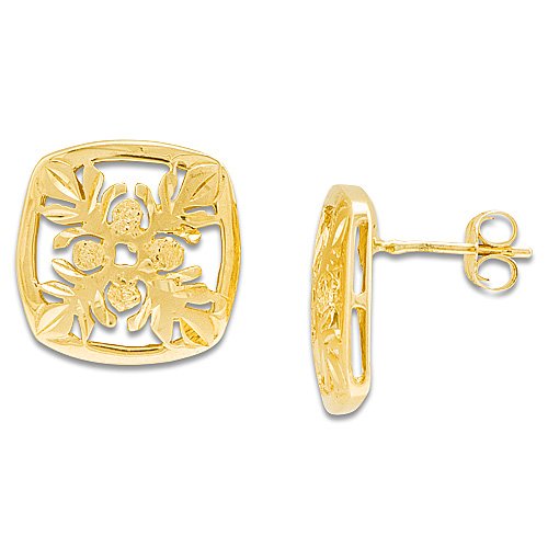Hawaiian Breadfruit Quilt Earrings in 14K Yellow Gold