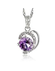 Honeystore Girls Zircon Accent Natural Amethyst S925 Sterling Silver Necklace Color Purple