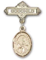Gold Filled Baby Badge with St. John of God Charm and Godchild Badge Pin