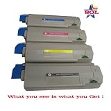 4 Pcs (B, C, M, Y) Glossy Compatible OKI High Yield Toner Cartridge Combo for Okidata C5550, C5550n Mfp, C6100, C6100n C6100dn C6100dtn C6100hdn By SOL