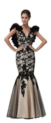 V-neck Tulle Mermaid Beaded Lace Applique Prom Dress 