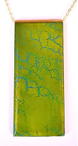 big rectangular 2 sided necklace wood paint resin brass tubing gold filled chain / one color / one size