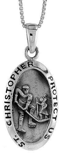 Sterling Silver St. Christopher Pendant for Hockey, 35mm