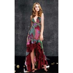 1163 PRINTED SATIN EVENING GOWN PROM DRESS