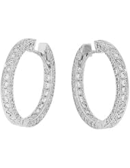 Diamond Earrings - Pave Diamond Hoop Earrings in 18k White Gold