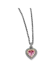 SS 14K Gold 8mm Created Pink Sapphire 18in Vintage Style Necklace 2.89ct