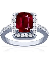 14K White Gold Cushion Cut Ruby Ring With Sidestones