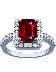 18K White Gold Cushion Cut Ruby Ring With Sidestones