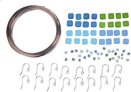 Art Night Out Party Kit for 4 People Makes 8 Pair Wirewrapped Seaglass Earrings in Silver with Blue and Green Premium Cultured Seaglass