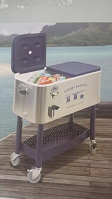 Tommy Bahama Rolling Party Cooler, Stainless Steel, 77 Quart Capacity