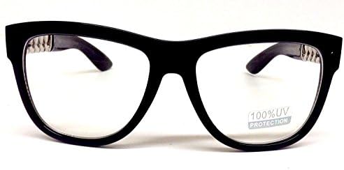 Black Silver Link Chain Wayfarer Sunglasses Clear Lens