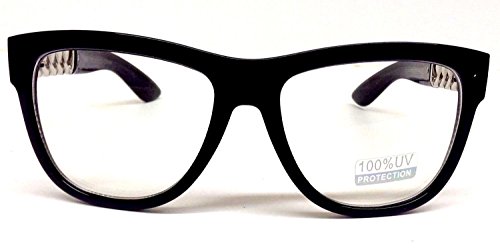 Black Silver Link Chain Wayfarer Sunglasses Clear Lens