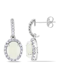 10k White Gold 2 1/2ct TGW Opal and Created White Sapphire Ear Pin Earrings