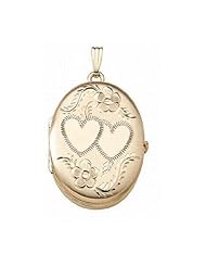 Solid 14K Yellow Gold Oval Four Photo Locket 3/4 inch x 1-1/4 inch Solid 14K Yellow Gold