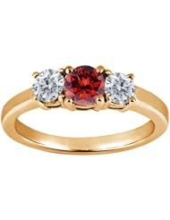 1.09 Ct Round Cognac Red Diamond G/H Diamond 14K Yellow Gold Ring