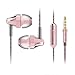 Headphones, Metal Earbuds Bass In Ear Earphones Stereo Cell Phone Headset with Microphone & Remote Control for Apple iPhone iPod iPad Samsung HTC LG Android Smartphones MP3 Plays (Pink)