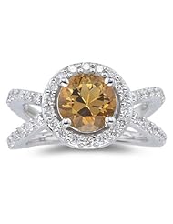 0.94 Cts Diamond & 1.60 Cts Citrine Ring in 14K White Gold