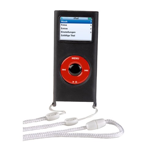 Hama MP3-Tasche Sport Case für iPod nano 2G mit 3D-Sticker, Schwarz/Rot