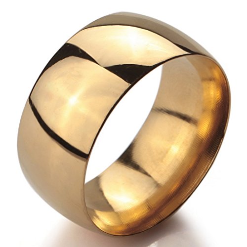 Men,Women's Wide 10mm Stainless Steel Ring Band Gold Classic Wedding Polished