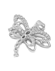 Articulated Multi Winged Dragonfly Pendant Cubic Zirconia Sterling Silver 925