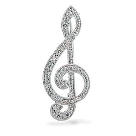 Sterling Silver Musical Diamond Cubic Zirconia Pin