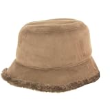 Womens Vintage Style Suede Cloche Bucket Winter Hat with Faux Fur Lining ( 3 Colors )