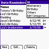 Date Reminders for Palm OS downloadable Software