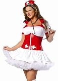 Sexy Womens Costume Pin Up Adult Lingerie Plus Size Dress Vinyl Waist Cincher Naughty Nurse Outfit