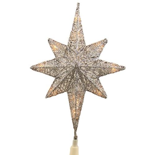 Lighted Silver Glitter Star of Bethlehem Christmas tree topper