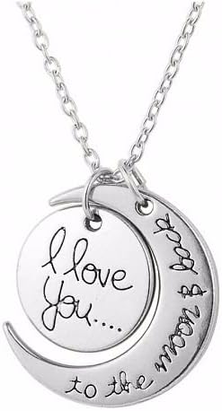 Valentine Gift for Her-Silver Tone Half Moon &amp; Heart "I Love You to the Moon and Back" Pendant Necklace