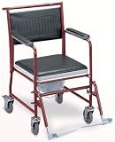 Commode Wheelchair With Powder Coating Steel Frame, Detachable Footrests, Detachable Armrests, Lockable Rear Castors and Plastic Commode Seat