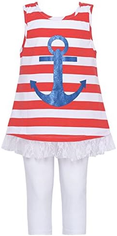 Ziggles Wiggles Baby Girls Red White Stripe Anchor 2 Pc Legging Set 18M