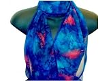 ArtisanStreet's Shades of Blue with Fuchsia Silk Chiffon Scarf. Features Marbled Pattern. Hand Painted, One Of A Kind. Signed By Artisan.