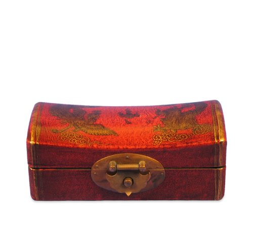 Handmade Tibetan Leather Jewelry Box Mythical Phoenix And Dragon Design