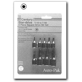 Century Power Screwdriving Bit Set (9 Piece) - T10-50 TORX. 1 4 and 3 8 Hex Shanks by Century Drill And Tool