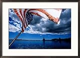 American Flag and Uss Missouri at Pearl Harbour, USA Collections Framed Photographic Poster Print by Holger Leue, 29x21