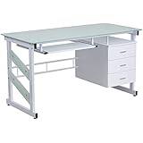 Flash Furniture Computer Desk with 3 Drawer Pedestal, White