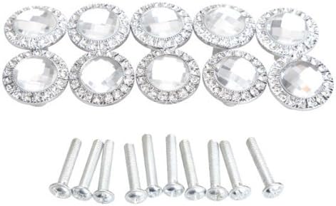 Jyacam Round Pull Handle Glittering Shiny Rhinestone Knob for Cupboard Drawer - Silver (10 pcs)
