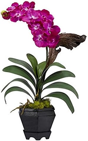 Magenta Vanda With Black Hexagon Vase Silk Arrangement