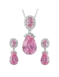 Alexandria Collection Sterling Silver Pink Cubic Zirconia Pear-cut Drop Vintage Necklace Earring Set