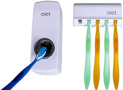Olet Hands Free Toothpaste Dispenser Automatic Toothpaste Squeezer and Toothbrush Holder Set for 5 Brushes (White)