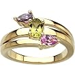 14K Yellow Gold Peridot, Amethyst and Pink Tourmaline Ring